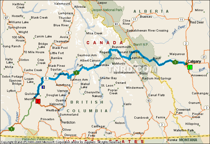 Calgary to Merritt Map