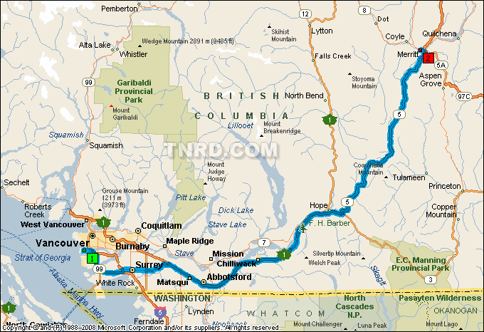 Vancouver to Merritt Map